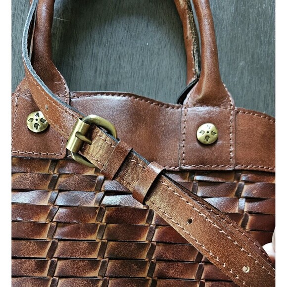 Patricia Nash Emiliano Woven Rust Brown Leather Tote Purse Crossbody Strap - Picture 12 of 14